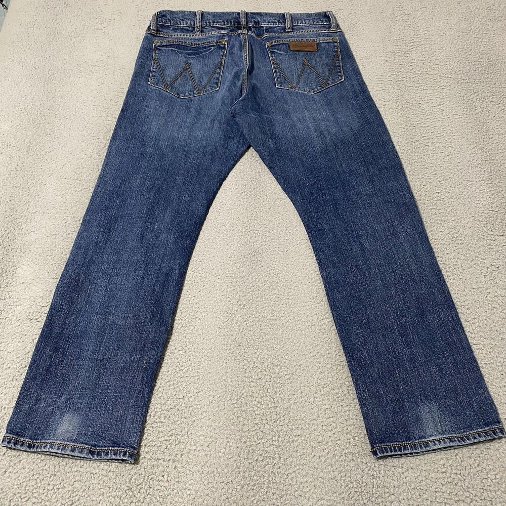 Wrangler Retro Slim Straight Jeans Mens 36x32 Blue Denim Western Rodeo Ranch